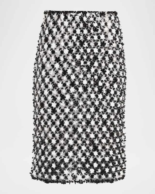 Floral-Embroidered Pencil Skirt